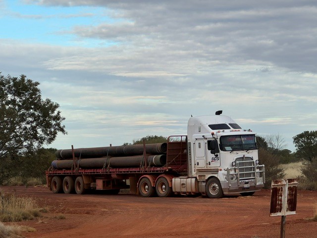 Conductor pipe being delivered to the Hussar drill site